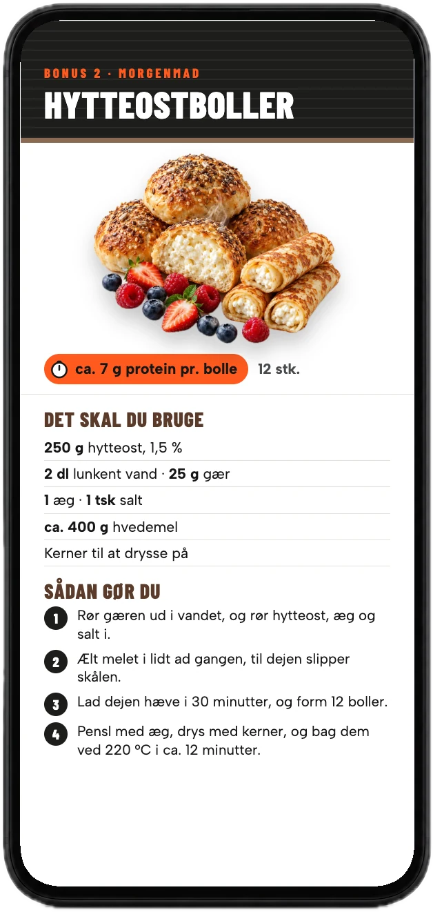 Opskriften på hytteostboller, vist på en mobil